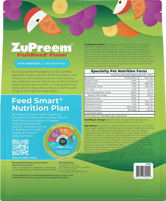 Zupreem FruitBlend Flavor Bird Food - NAF7 - Medium Birds - Cockatiels, Quakers, Lovebirds & Small Conures - 2 lbs - 11