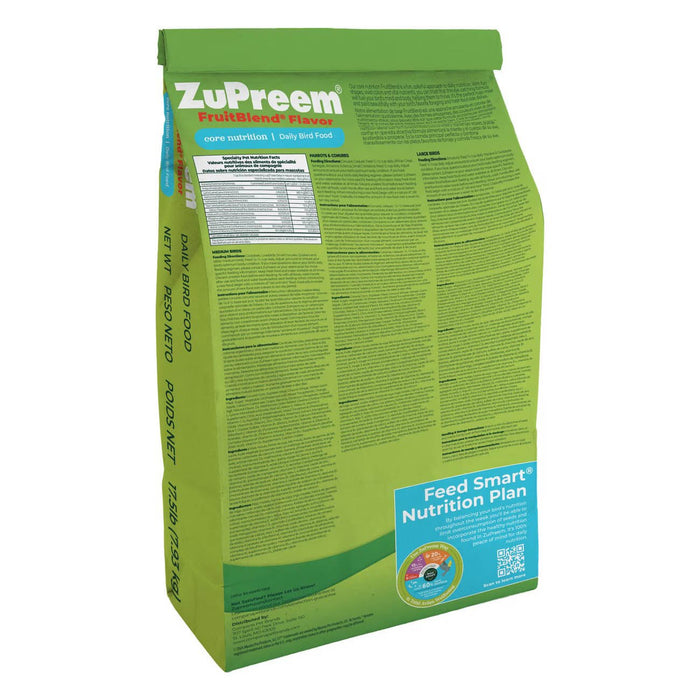 Zupreem FruitBlend Flavor Bird Food - NAF8 - Medium Birds - Cockatiels, Quakers, Lovebirds & Small Conures - 17.5 lbs - 24
