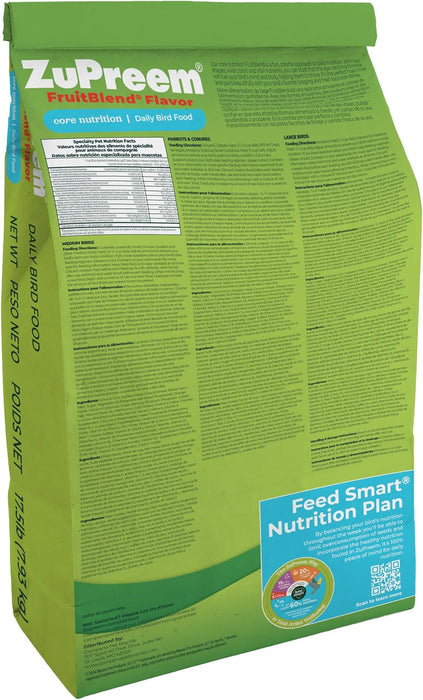 Zupreem FruitBlend Flavor Bird Food - NAV3 - Medium Birds - Cockatiels, Quakers, Lovebirds & Small Conures - 35 lbs - 18