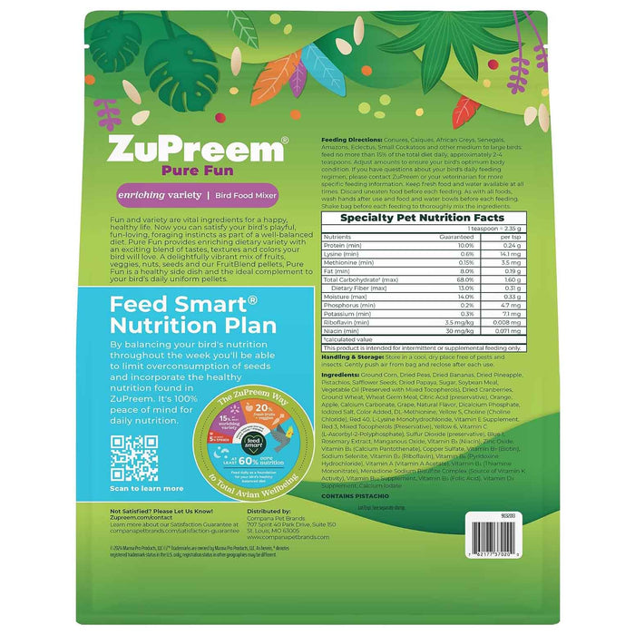 ZuPreem Pure Fun Premium Bird Food with FruitBlend Pellets, 2 lbs - NAAX - Parrots & Conures - 2 lbs - 10