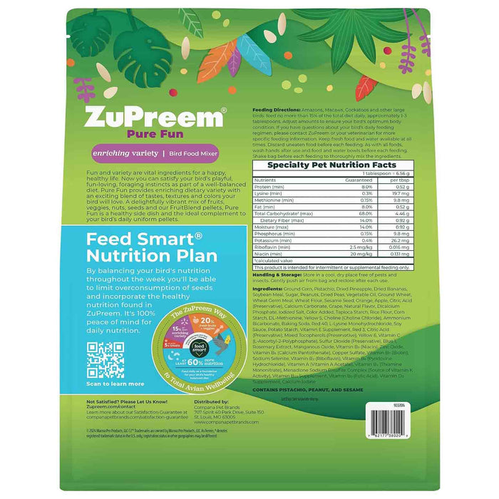 ZuPreem Pure Fun Premium Bird Food with FruitBlend Pellets, 2 lbs - NAAZ - Large Birds (Amazons, Macaws & Cockatoos) - 2 lbs - 14